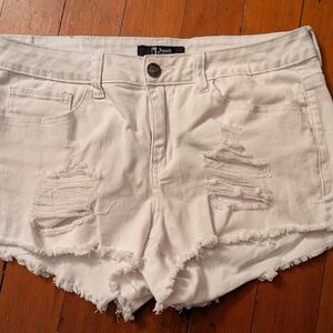 Women's White Distressed Denim Shorts